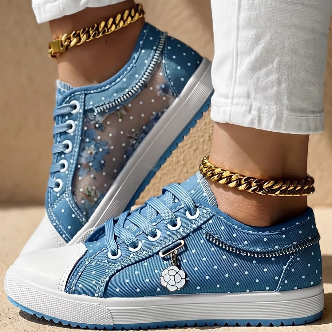 Elena dam sneakers med spets kant dragkedja blommig detalj