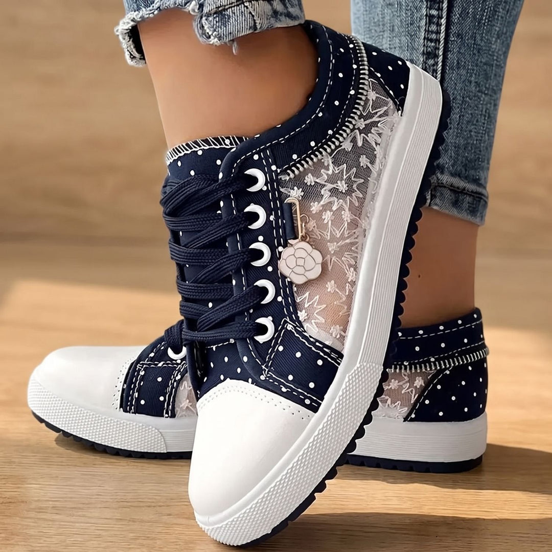 Elena dam sneakers med spets kant dragkedja blommig detalj