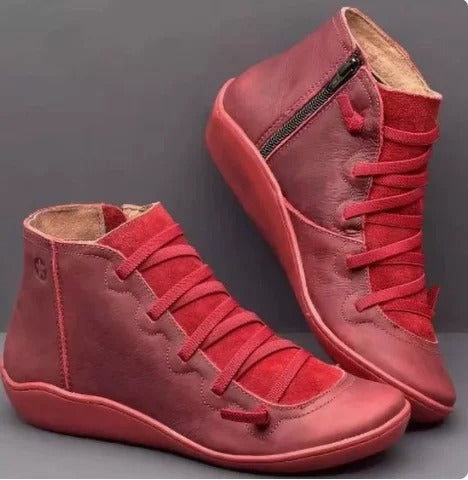 Dam ankelboots med snörning och dragkedja