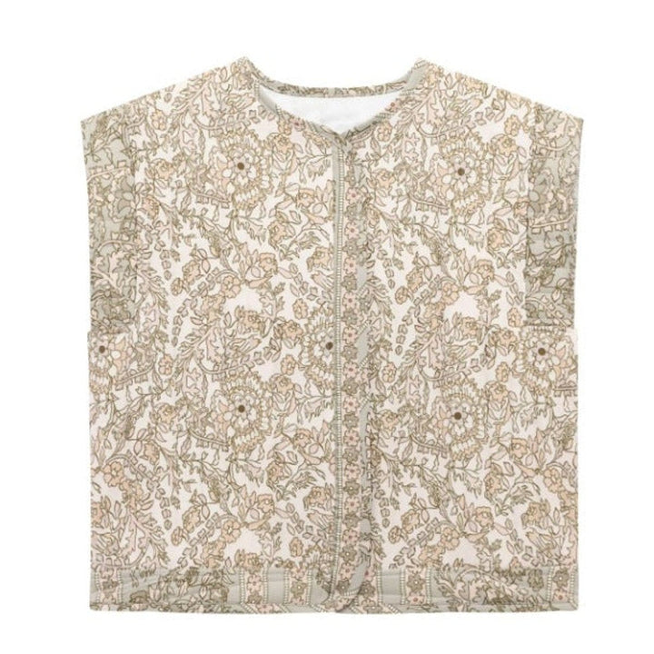 Quiltad blommig väst för kvinnor med sidofickor