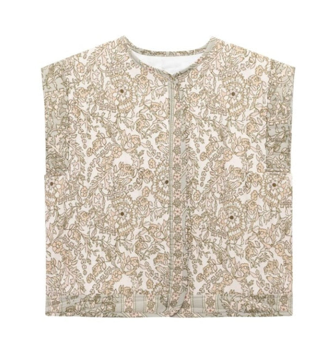 Quiltad blommig väst för kvinnor med sidofickor