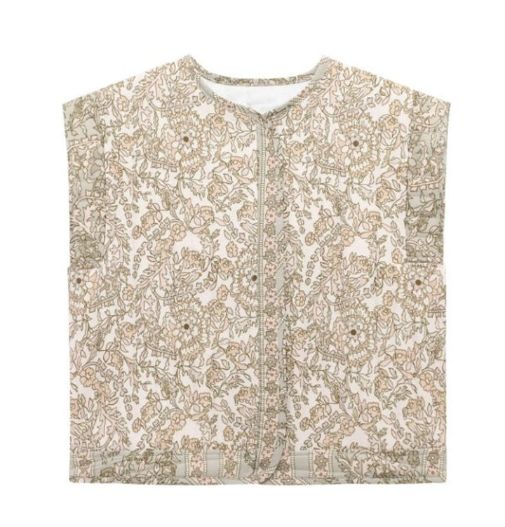 Quiltad blommig väst för kvinnor med sidofickor