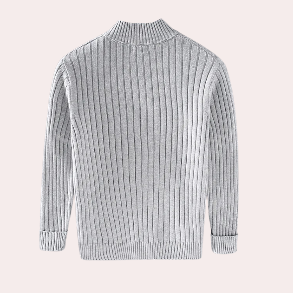 Herr stickad cardigan med dragkedja och ribbstickade detaljer