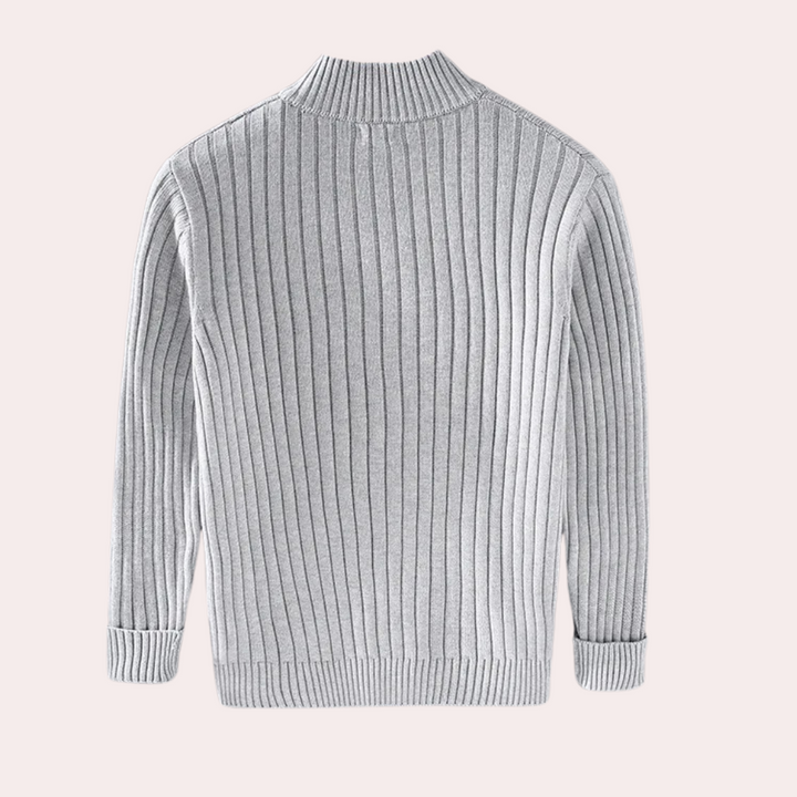 Herr stickad cardigan med dragkedja och ribbstickade detaljer