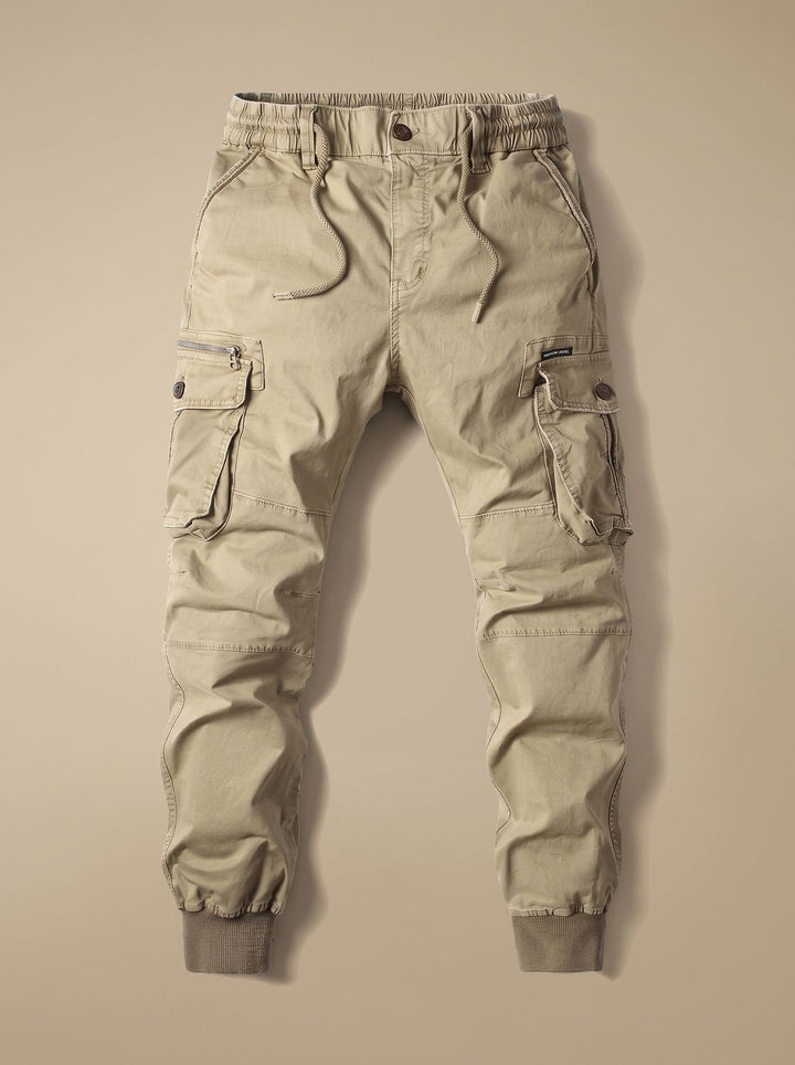 Herr cargo joggingbyxor med cargofickor och elastisk midja