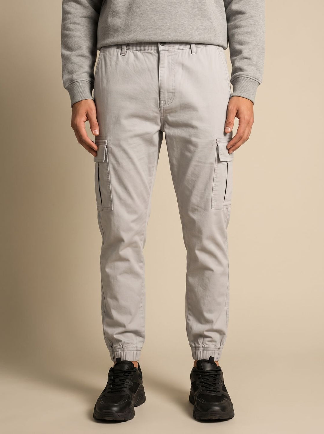 Herr cargo joggingbyxor med cargofickor och elastisk midja