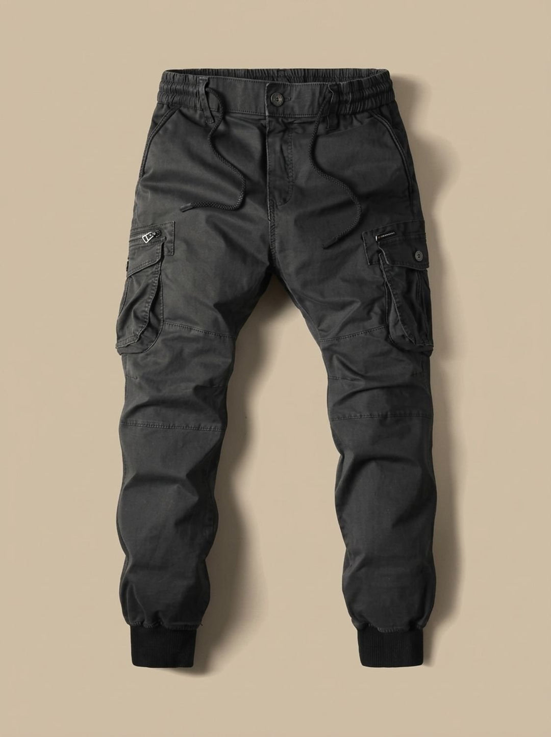 Herr cargo joggingbyxor med cargofickor och elastisk midja