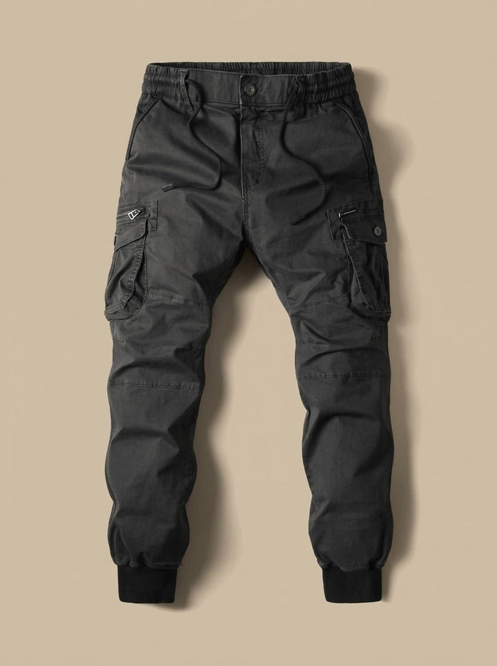 Herr cargo joggingbyxor med cargofickor och elastisk midja