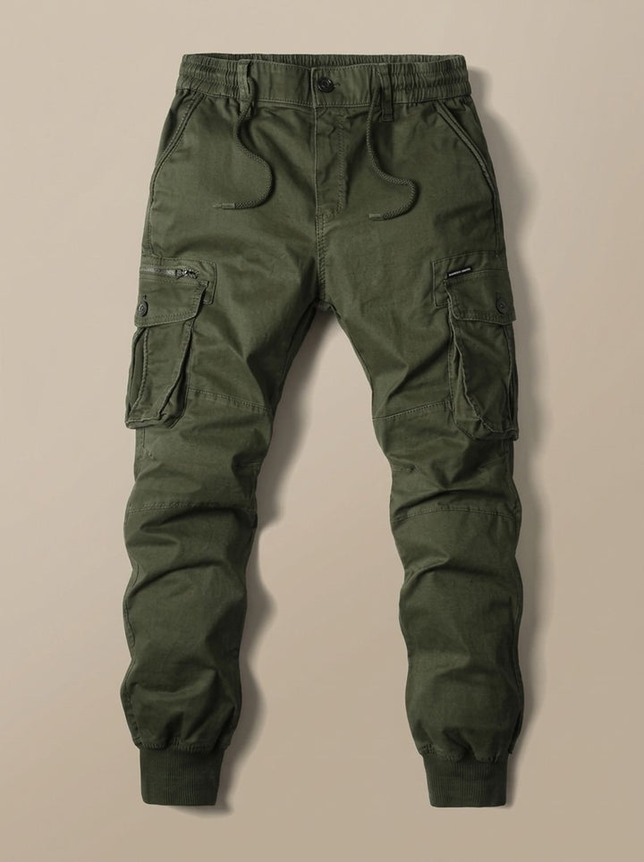 Herr cargo joggingbyxor med cargofickor och elastisk midja