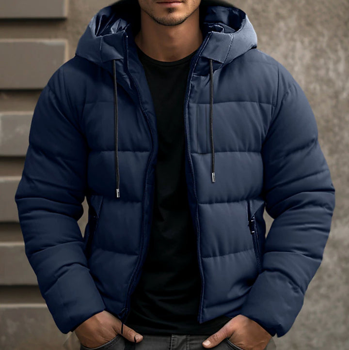 Herr quiltad vinterjacka med huva warmly fodrad