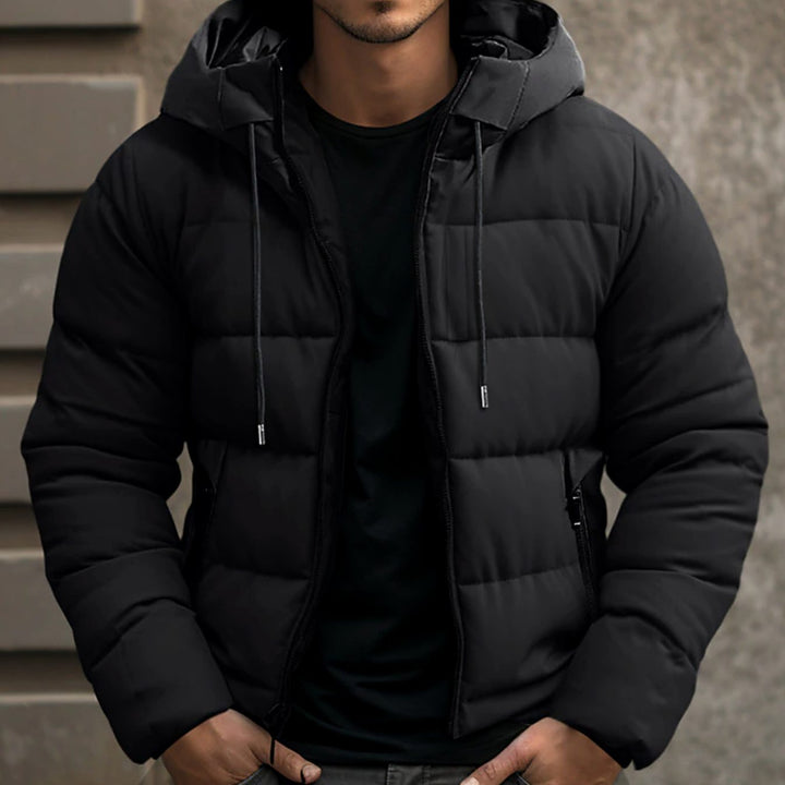 Herr quiltad vinterjacka med huva warmly fodrad