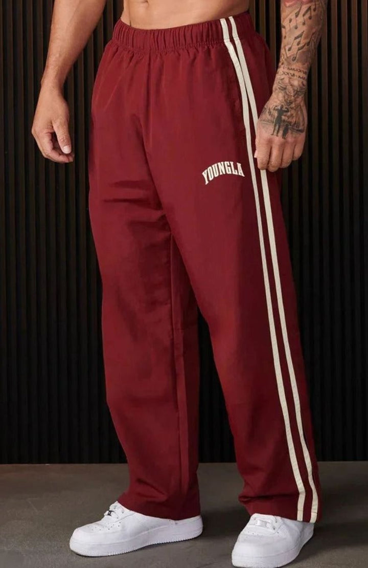 Herr jogging byxor med sida ränder och elastisk linning