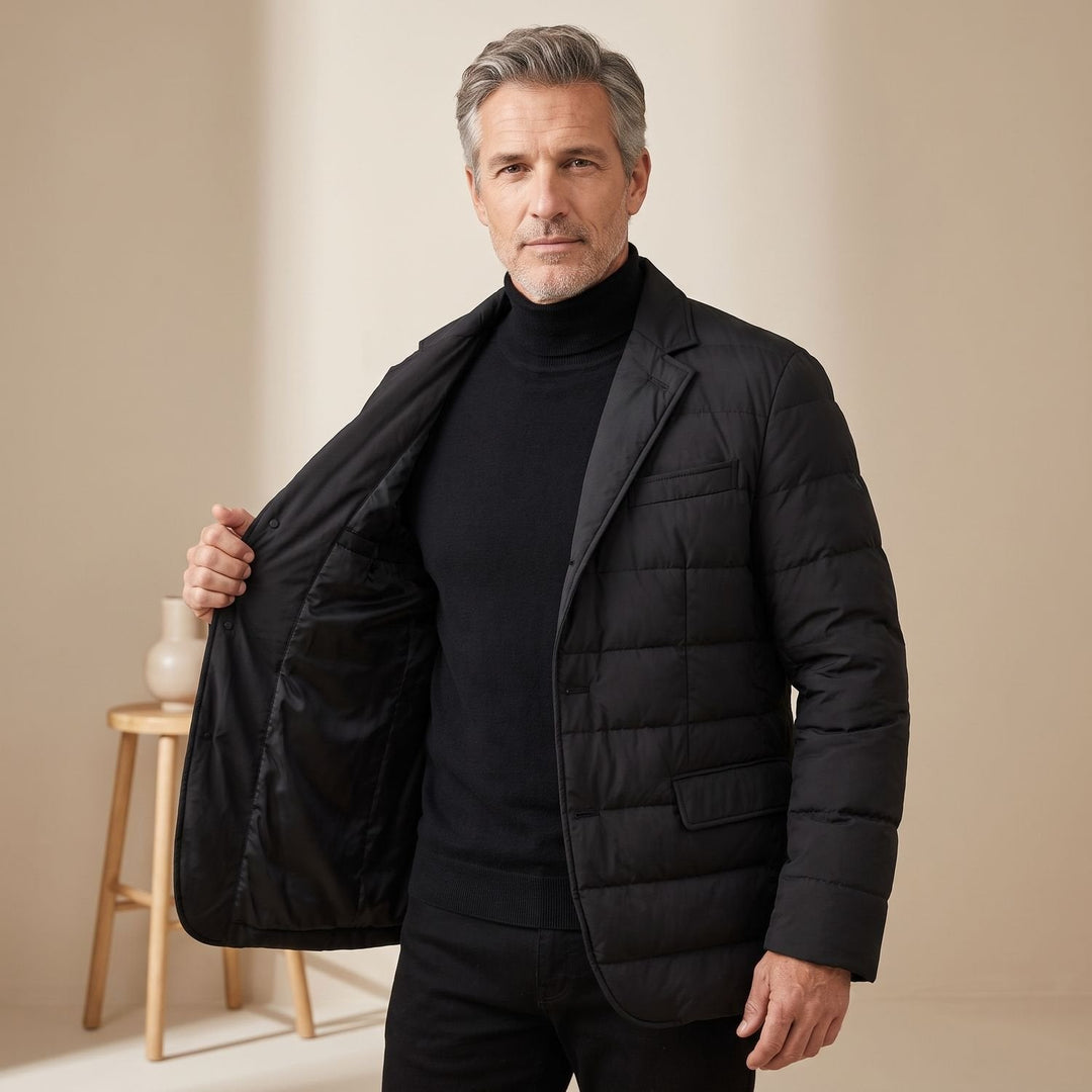 Herr smal passform quiltad kavaj-stil jacka med dun vaddering