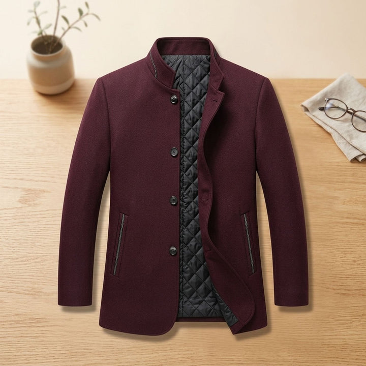 Herr stående krage kappa med quiltad foder och knappslå