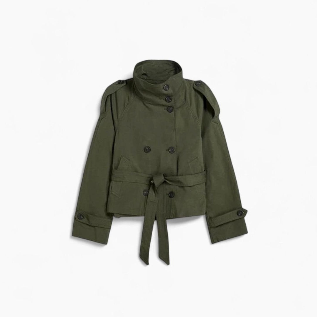 Kort trenchcoat för kvinnor dubbelknäppt stående krage