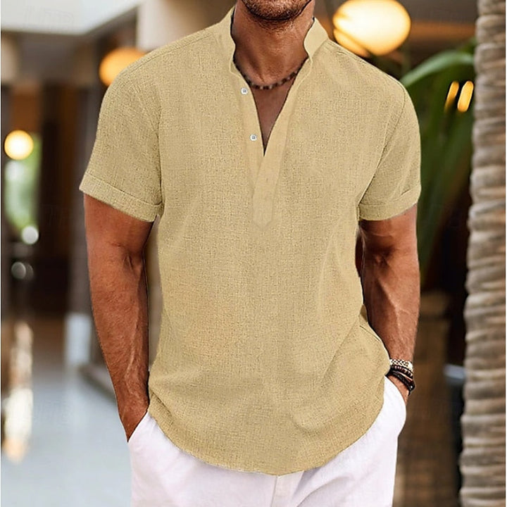 Herr kortärmad knapp henley-tröja