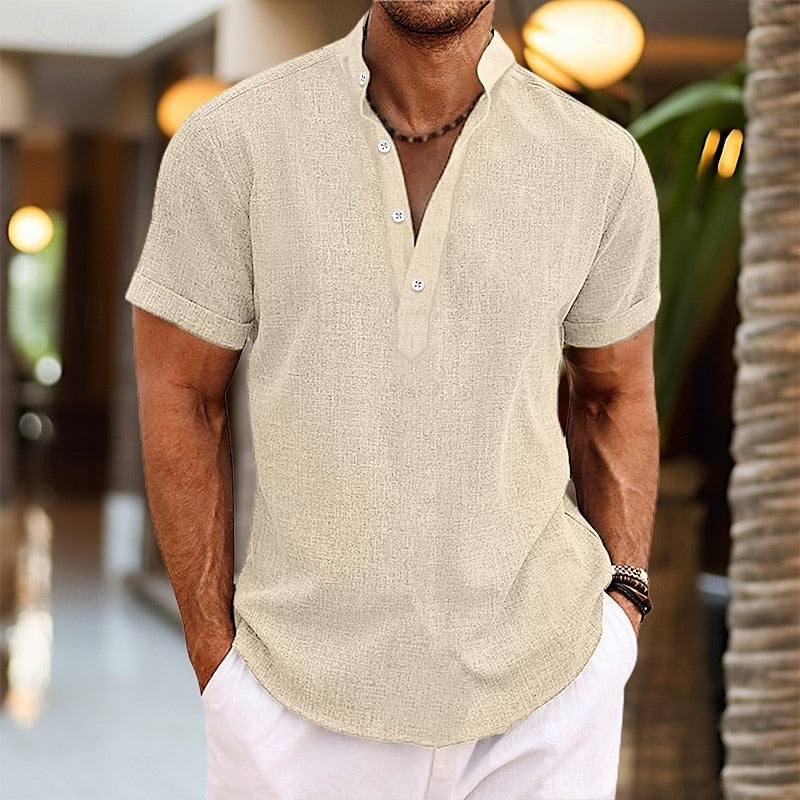 Herr kortärmad knapp henley-tröja