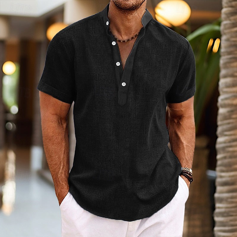 Herr kortärmad knapp henley-tröja