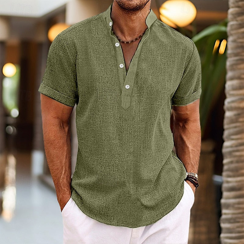 Herr kortärmad knapp henley-tröja