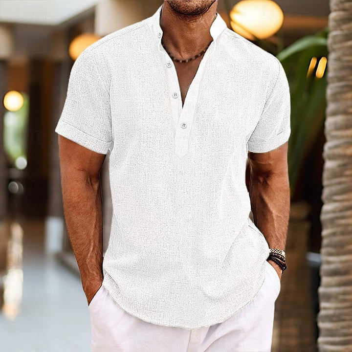 Herr kortärmad knapp henley-tröja