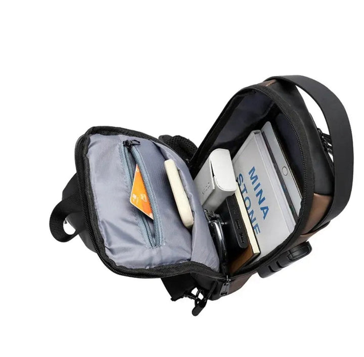 Multifunktionell herr crossbody-väska vattenresistent med USB port