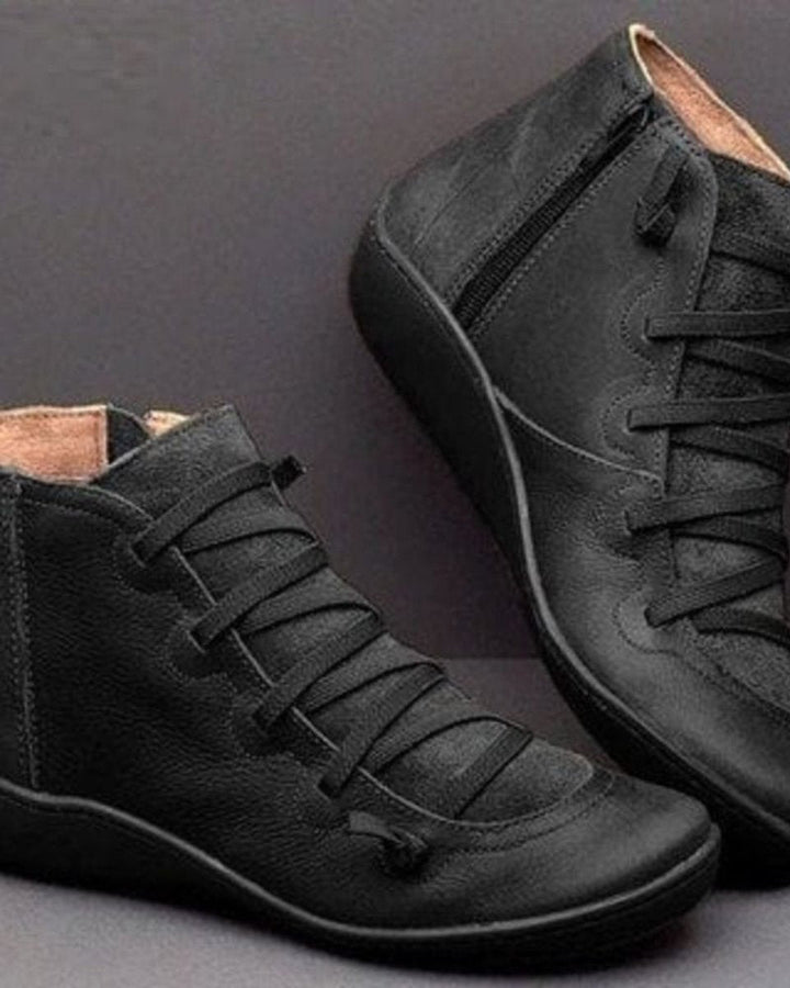 Dam ankelboots med snörning och dragkedja