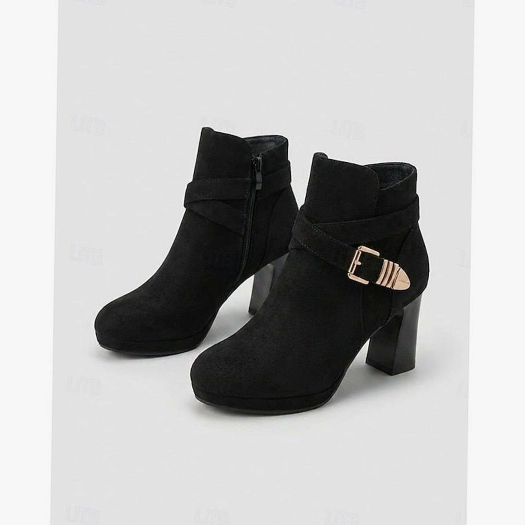 Dam ankelboots med blockklack mocka spänne dragkedja