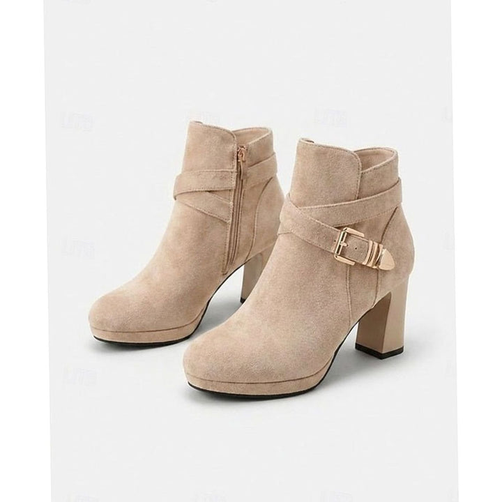 Dam ankelboots med blockklack mocka spänne dragkedja
