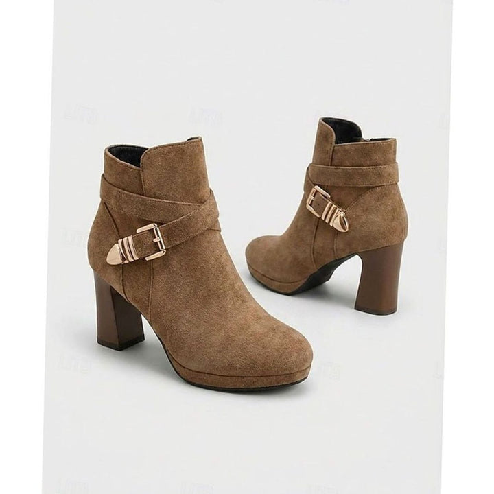 Dam ankelboots med blockklack mocka spänne dragkedja