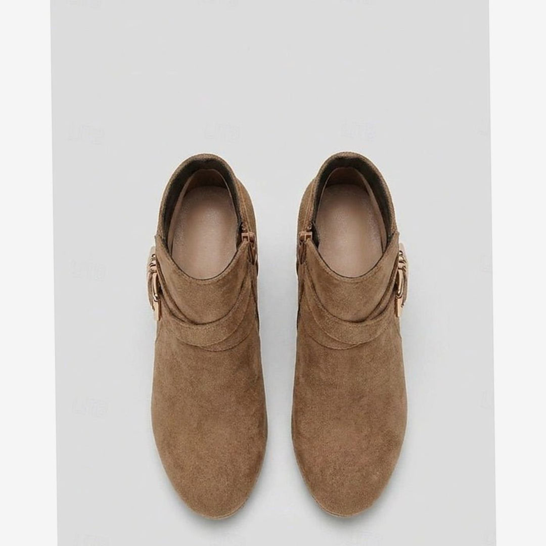 Dam ankelboots med blockklack mocka spänne dragkedja