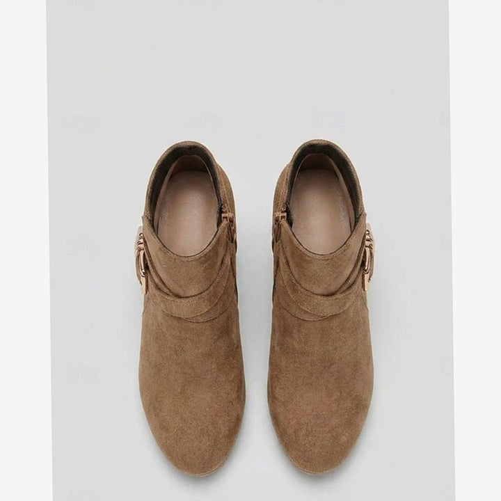 Dam ankelboots med blockklack mocka spänne dragkedja