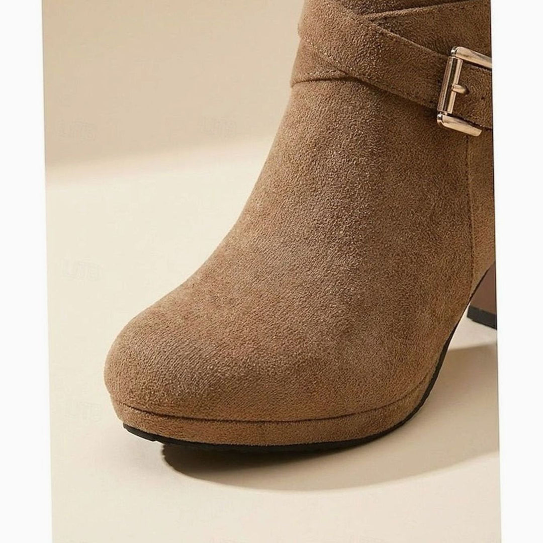 Dam ankelboots med blockklack mocka spänne dragkedja