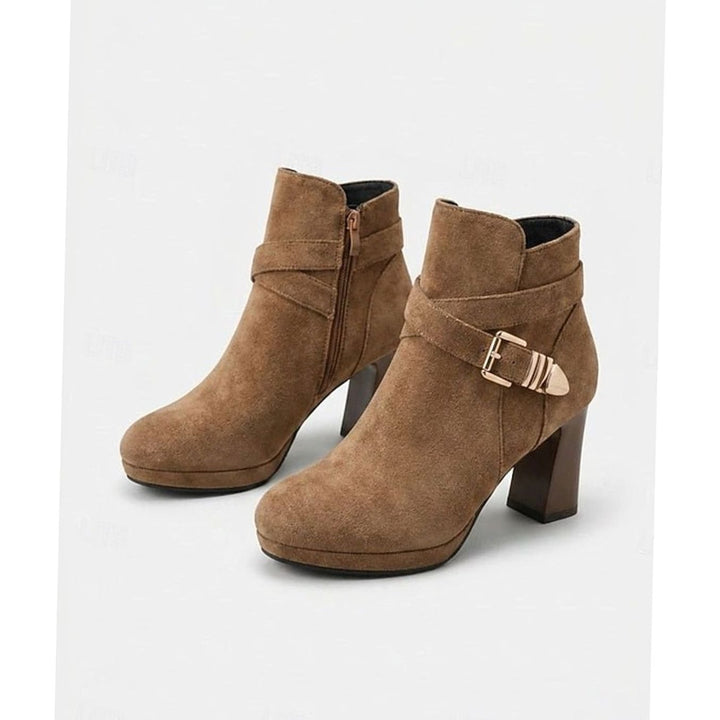 Dam ankelboots med blockklack mocka spänne dragkedja