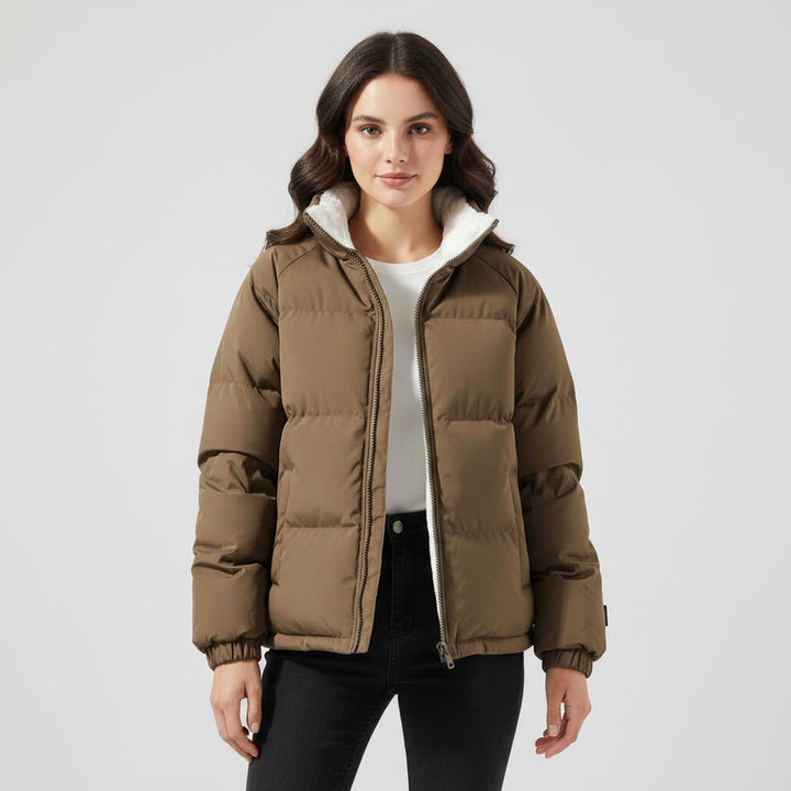 Dam vinterjacka fleece-fodrad med huva dunlook-jacka