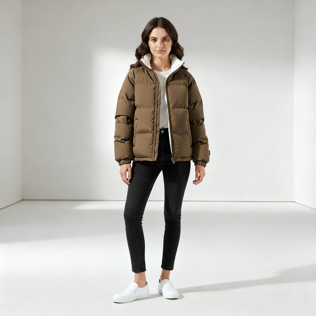 Dam vinterjacka fleece-fodrad med huva dunlook-jacka